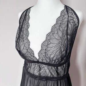 Sheer Lace Lingerie Dress Nightgown Size Medium Large Adjustable Halter Strap